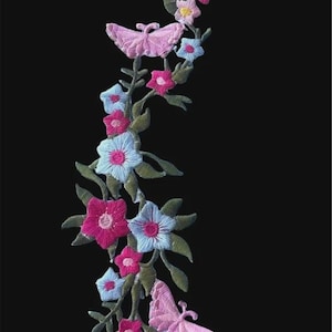 Long Floral Flower Embroidery Iron on Patches 10 x 2+1/2 inch