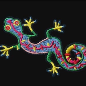 iron on patch applique Multicolored Gecko 3+3/4 x 2 inch