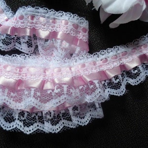 1 1/2 inch or 2 "wide Ruffled Lace Trim price for 1 yard/ select color