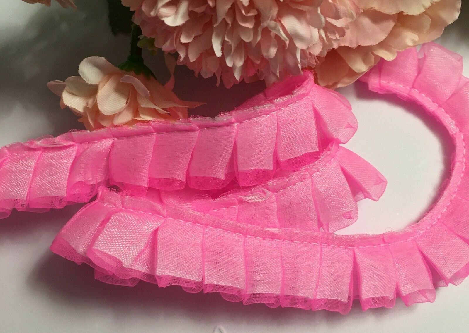 Black Organdy and Hot Pink Satin Ruffle Trim 