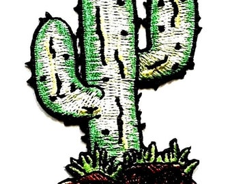 WESTERN CACTUS iron on patch applique 1 7/8 X 2 1/2 inch