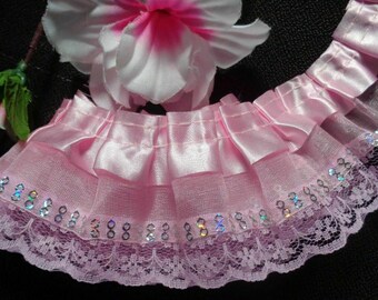 2 Inch Wide White Ruffled Lace With Pink Roses Selling by the Yard - Etsy