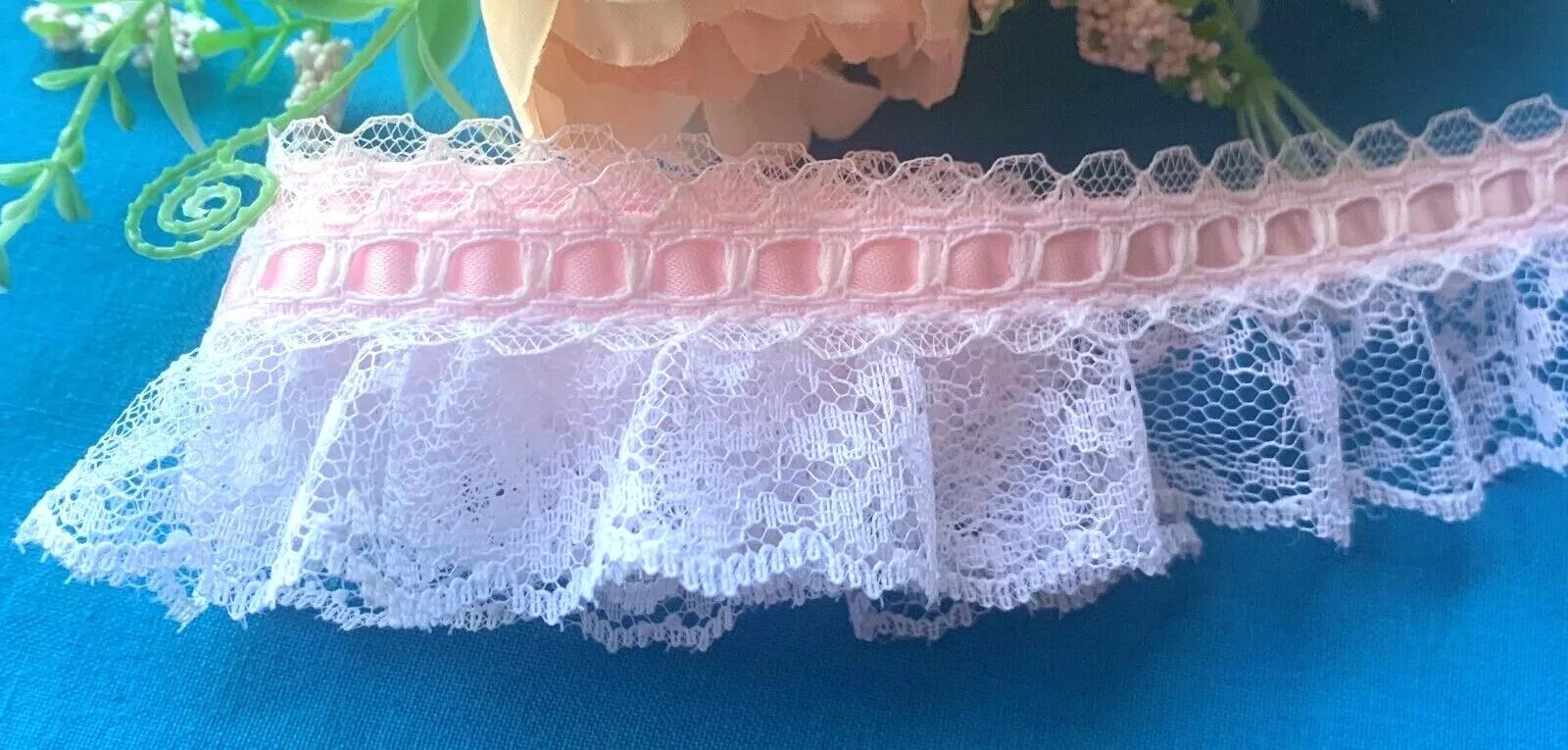 Pvc Ruffle Lace Soft Ruffled Lace With Ribbon, 1+1/2 Inch Wide Select Color Selling by ...