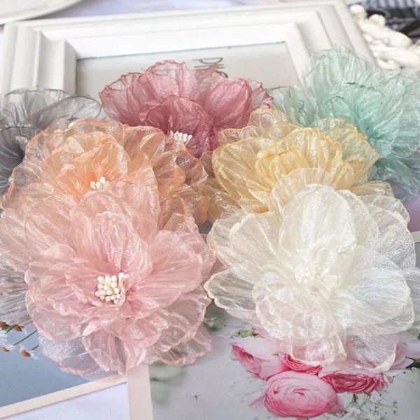 3 1/2"wide Handmade Chiffon Fabric Artificial Flower price for 1 pc select color
