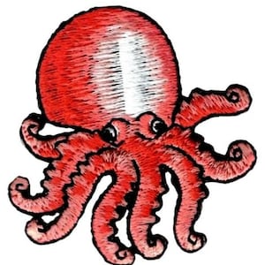 iron on patch applique - Octopus - Coral 2&quot; x 2&quot;