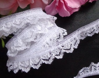 Ruffled Lace, 5/8  inch wide white or ivory color selling by the yard