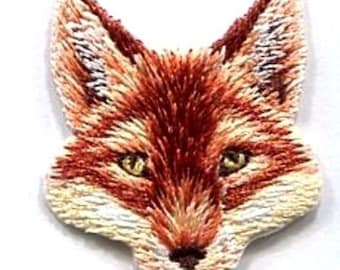 Iron on patch applique FOX HEAD actual size : 1 3/8 X 1 1/2 inch