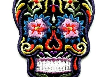 écusson thermocollant SUGAR SKULL NOIR 2 X 2 3/4 pouces