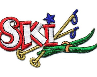 Embroidered Iron-On Applique Ski, 3+1/2 x 2 inch