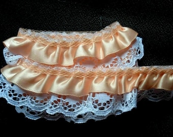 Ruffle Lace Trim 1" peach/white color price per yard