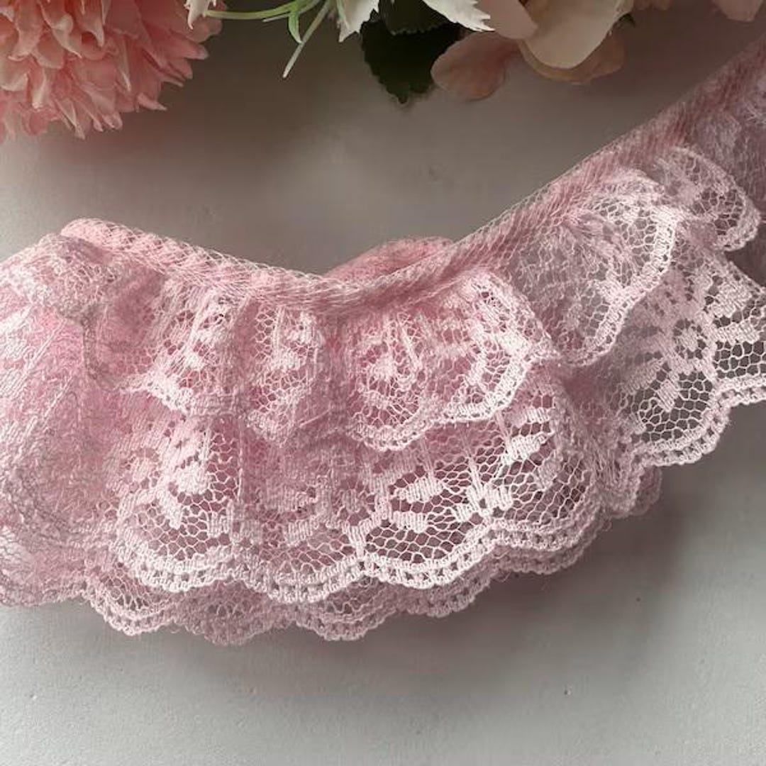 Pink Ruffle Lace Pink 2 Inch Wide DOUBLE Ruffle Candlewick Lace Trim Price per Yard - Etsy