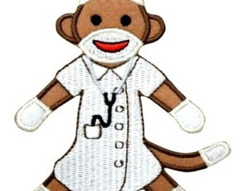 Sock Monkey Nurse 4" x 3-1/4" iron on patch