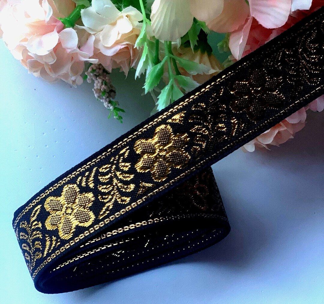 Jacquard Ribbon, 1-inch-wide Poly – Metallic Black – Gold Price per ...