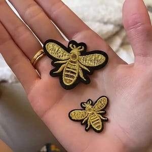 Golden Bee Embroidered Patches, Iron-on 2 pcs