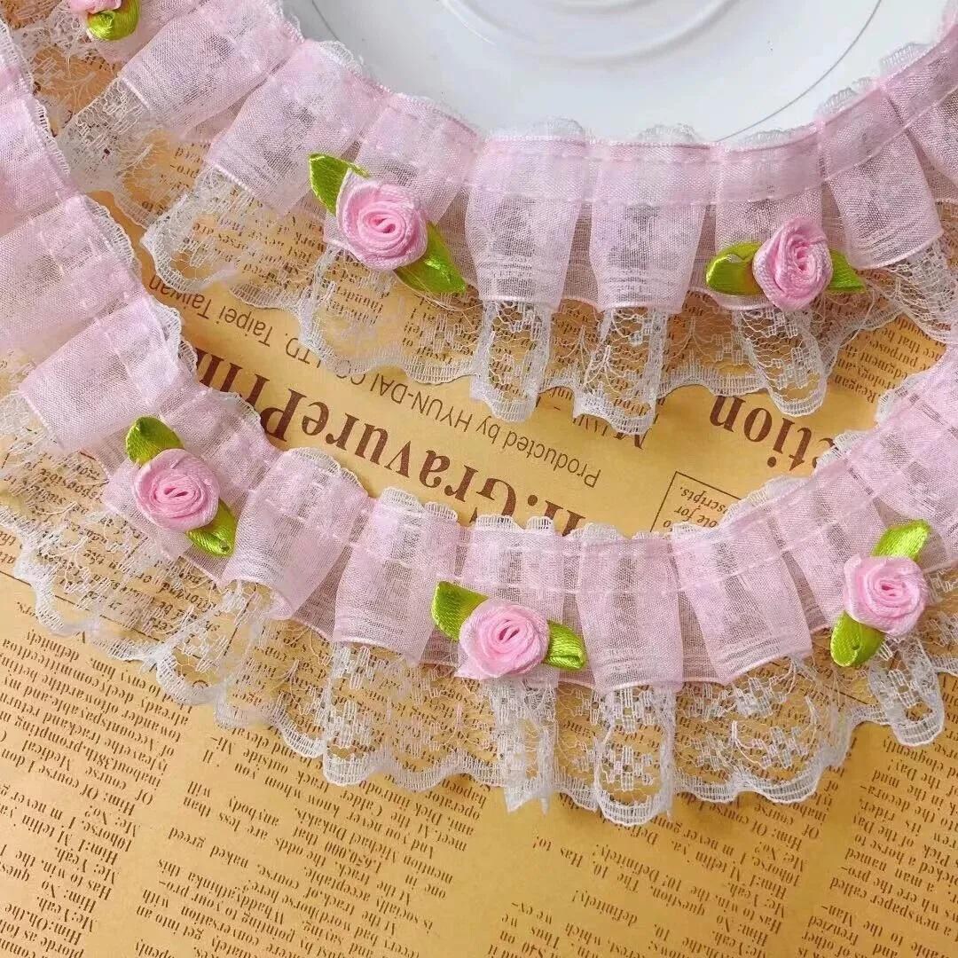 2 Inch Wide White/pink Color Ruffled Trim With Roses Price per Yard - Etsy