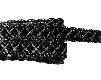 5/8" Black and Metallic Silver Crossover Braid Trim price per 5 yards