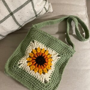 Crochet Sunflower Granny Square Cross Body Bag Handmade