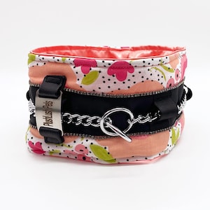 Silky Padded Hair-Saver Collar for Full-Coated Dogs - Peach Posies - Poodle Collar - MULTIPLE SIZES AVAILABLE