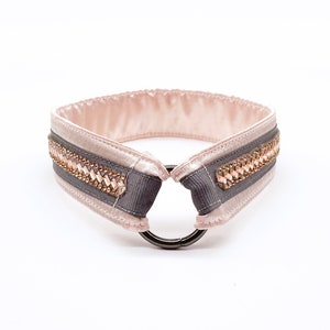 Silky Satin-Lined House Collar - Tag Holder - Champagne Smoke - Flat Dog Collar - MULTIPLE SIZES AVAILABLE