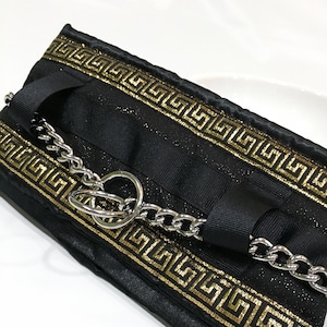 Silky Padded Hair-Saver Collar for Full-Coated Dogs - Embellished Gold & Black Adriatic Border - Poodle Collar - MULTIPLE SIZES AVAILABLE