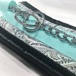 Silky Padded Hair-Saver Collar for Full-Coated Dogs - Embellished Teal & Black Paisley Print - Poodle Collar - MULTIPLE SIZES AVAILABLE