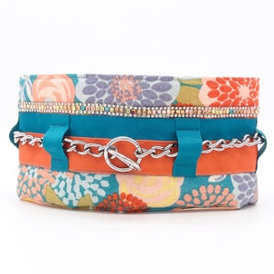 Silky Padded Hair-Saver Collar for Full-Coated Dogs - Coral & Turquoise Flowers - Poodle Collar - MULTIPLE SIZES AVAILABLE
