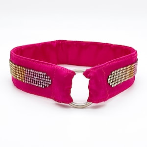 Seidiges Satin-gefüttertes Haushalsband - Etikettenhalter - Rosa Regenbogen Ombre - Flaches Hundehalsband - MEHRERE GRÖßEN ERHÄLTLICH