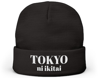 Tokyo Ni Ikitai Embroidered Beanie Cap | Studio Kurokiku Designer Collection - Hats and accessories