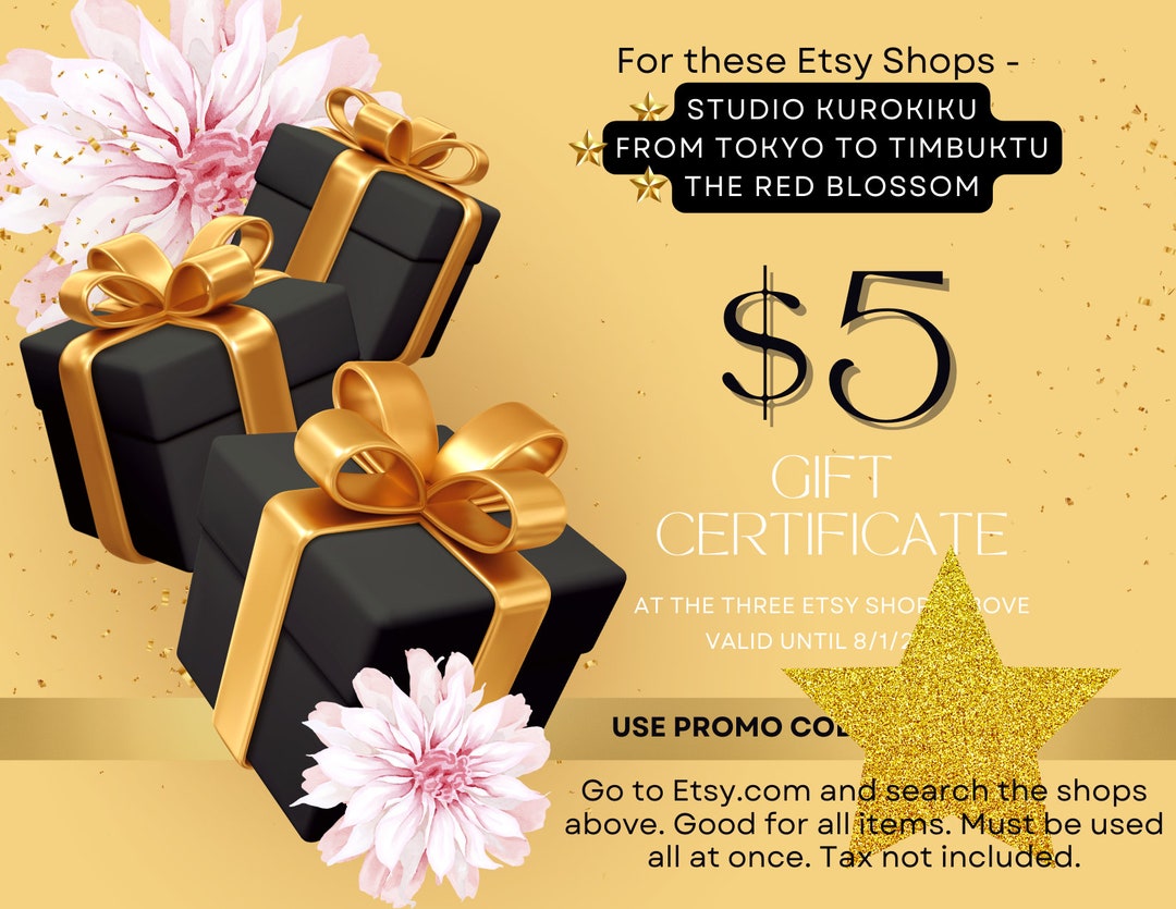 5 Dollar Gift Card Good for Any Item in This Etsy Shop Etsy