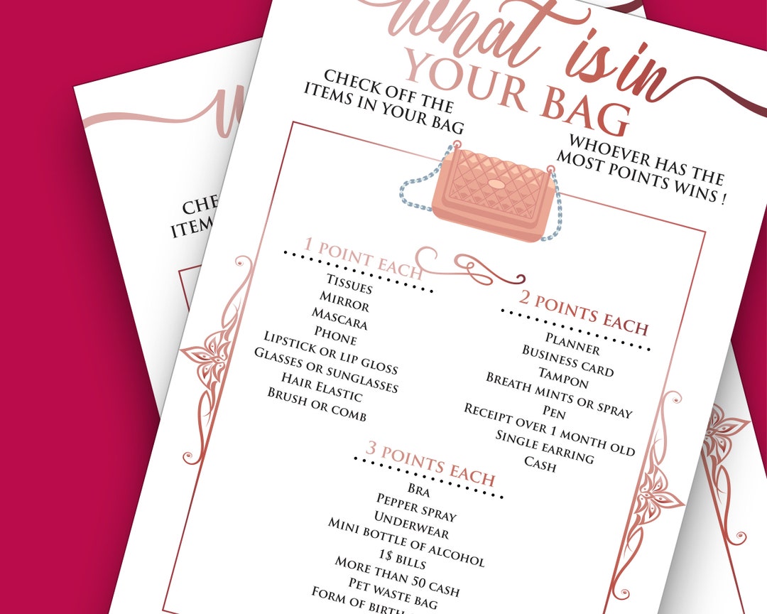 What's in Your Bag Game What's in Your Purse Game for Bridal Shower