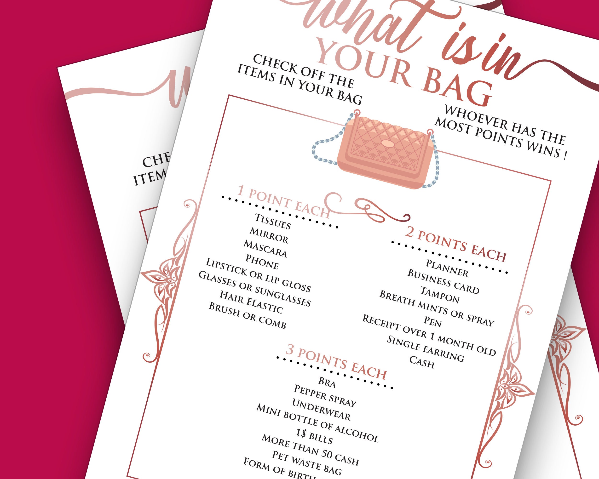 What's in Your Bag Game What's in Your Purse Game for Bridal Shower
