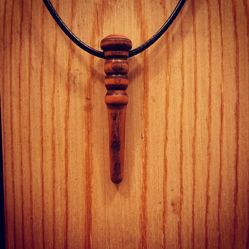 Hand Turned Wooden Wand Pendant Necklace