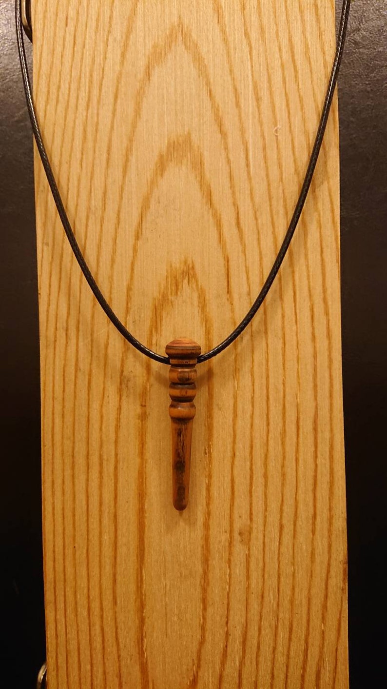 Hand Turned Wooden Wand Pendant Necklace