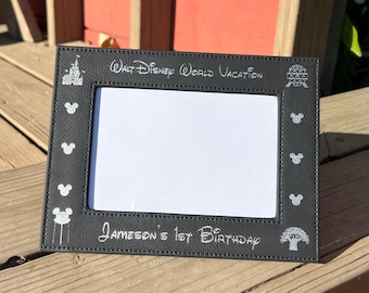 Disney World Vacation - Custom Personalized Photo Frame - Faux Leather Frame - Multiple colors and Sizes Available
