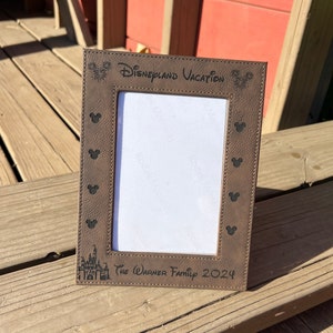 Disneyland Vacation - Custom Personalized Photo Frame - Faux Leather Frame - Multiple colors and Sizes Available