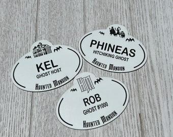 Haunted Mansion Inspired - Custom Name Badge - Wearable - CM Halloween Ghost Host Pin Badge - Disney pin, Personalized Disney Name Tag