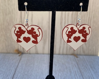 Mickey & Minnie Kissing Heart Earrings