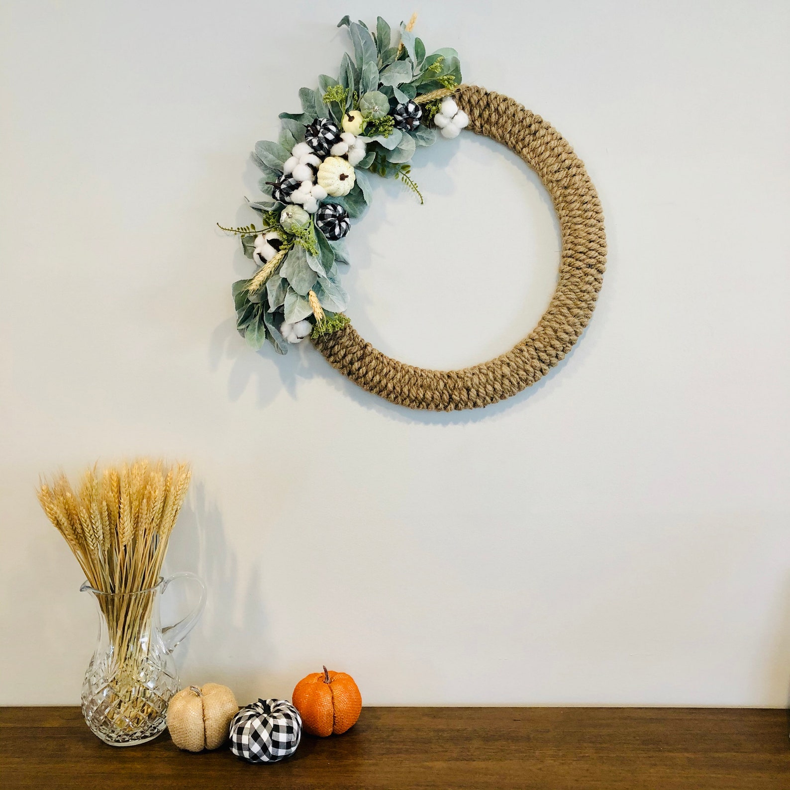 Handwoven Jute Rope Farmhouse Fall Wreath Rope Wreath White Etsy