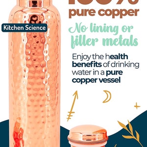 Pure Copper Water Bottle (34oz/1000ml) w/ a Carrying Canvas Bag | Lab-Tested, Heavy Duty & Leak-Proof image 2