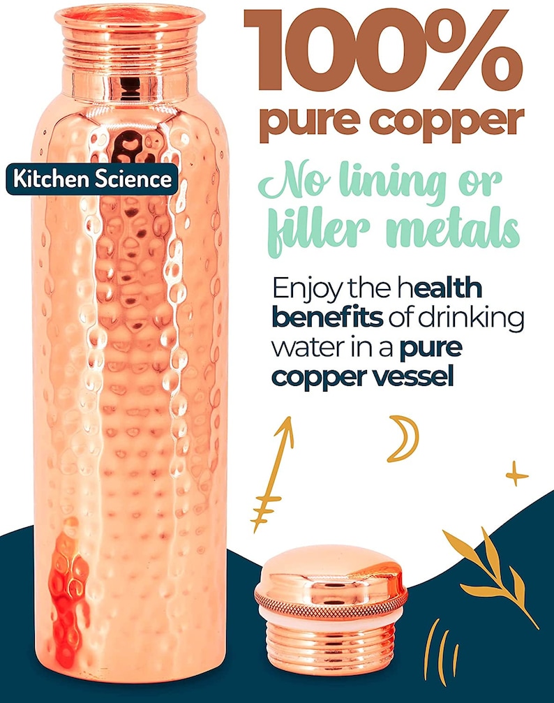 Pure Copper Water Bottle (34oz/1000ml) w/ a Carrying Canvas Bag | Lab-Tested, Heavy Duty & Leak-Proof image 2