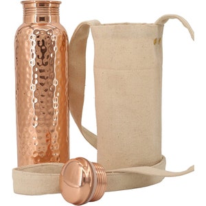 Kitchen Science Copper Water Bottle (32oz950ml) W A Carrying Canvas Bag 100% Pure Copper Bottle for Drinking Water Lab-Tested, Heavy Duty & Leak-Proof