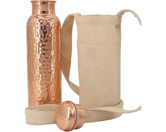 Pure Copper Water Bottle (34oz/1000ml) w/ a Carrying Canvas Bag | Lab-Tested, Heavy Duty & Leak-Proof