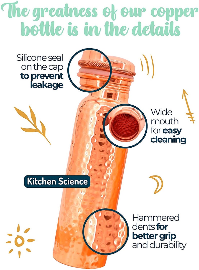 Pure Copper Water Bottle (34oz/1000ml) w/ a Carrying Canvas Bag | Lab-Tested, Heavy Duty & Leak-Proof image 4