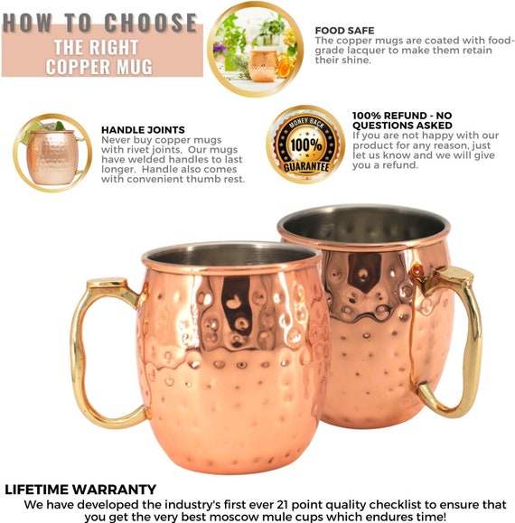 4 Moscow Mule Mugs 18 oz Hammered Stainless Steel Lining Copper Plating w/  Stand