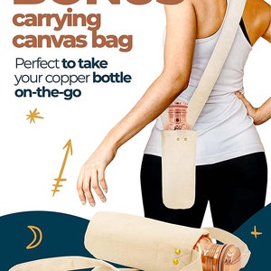 Pure Copper Water Bottle (34oz/1000ml) w/ a Carrying Canvas Bag | Lab-Tested, Heavy Duty & Leak-Proof image 3