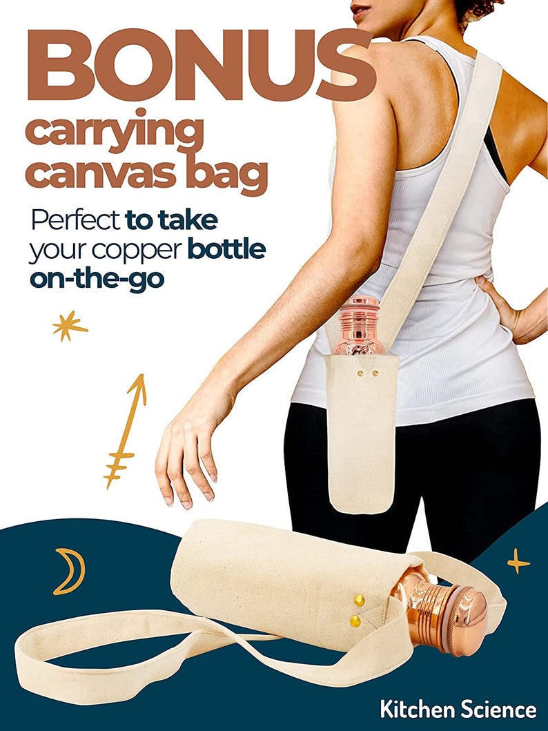 Pure Copper Water Bottle (34oz/1000ml) w/ a Carrying Canvas Bag | Lab-Tested, Heavy Duty & Leak-Proof image 3