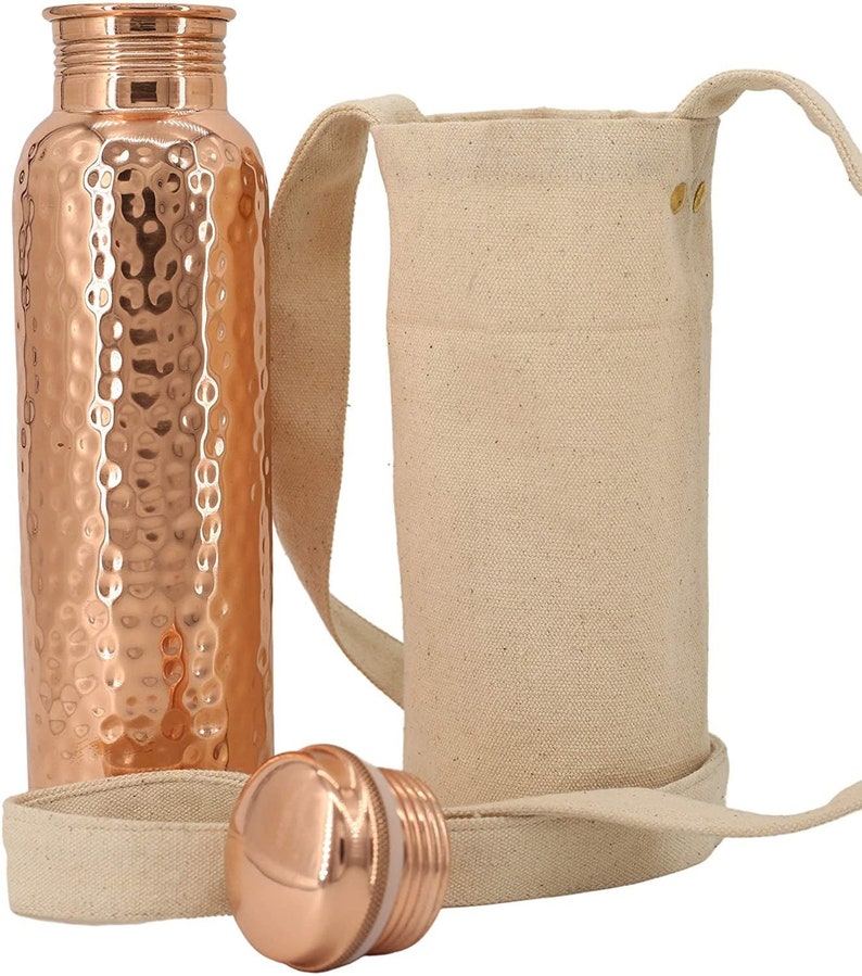 Pure Copper Water Bottle (34oz/1000ml) w/ a Carrying Canvas Bag | Lab-Tested, Heavy Duty & Leak-Proof image 7