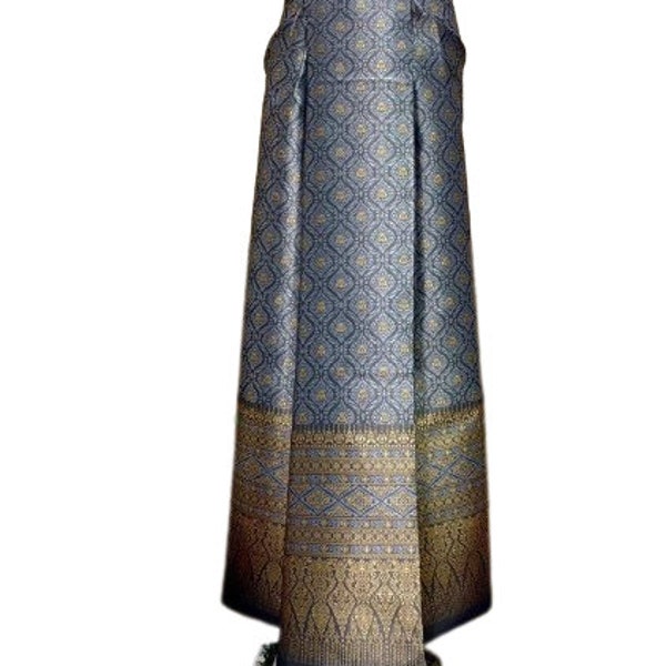 Sarong formel en soie thaïlandaise - Jupe portefeuille longue et élégante pour femmes pour les mariages, les fêtes et les occasions formelles