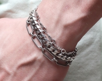 silver chain link bracelet three pack | stainless steel