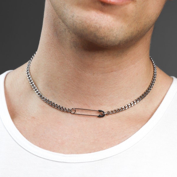 Liv adjustable safety pin chain choker in stainless steel | modern grunge core punk alternative aesthetic chain necklace unisex